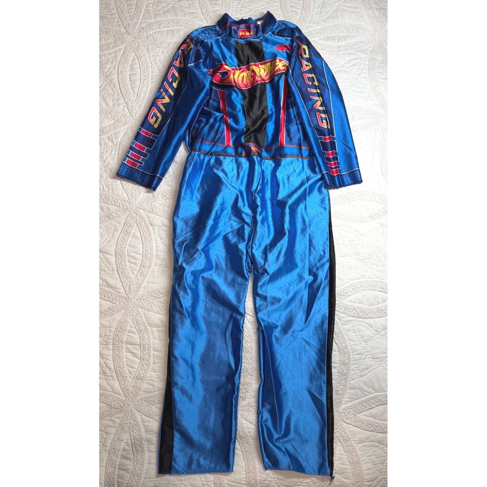 Vintage 2003 Hot Wheels Racing Costume Jumpsuit Blue Race Car Driver Kids 7-10+